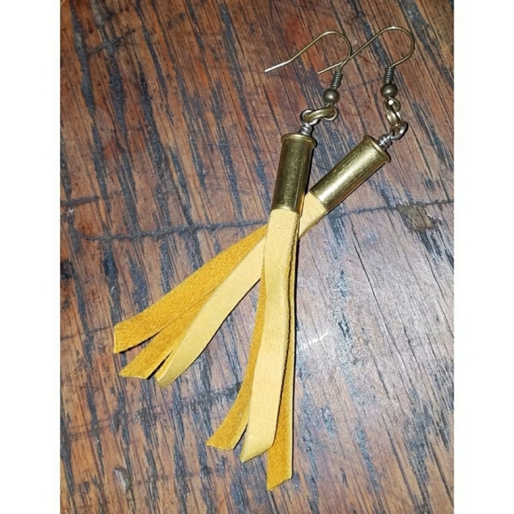 Tuscany Yellow Leather Fringe Tassel Earrings Boho - Picture 2 of 8